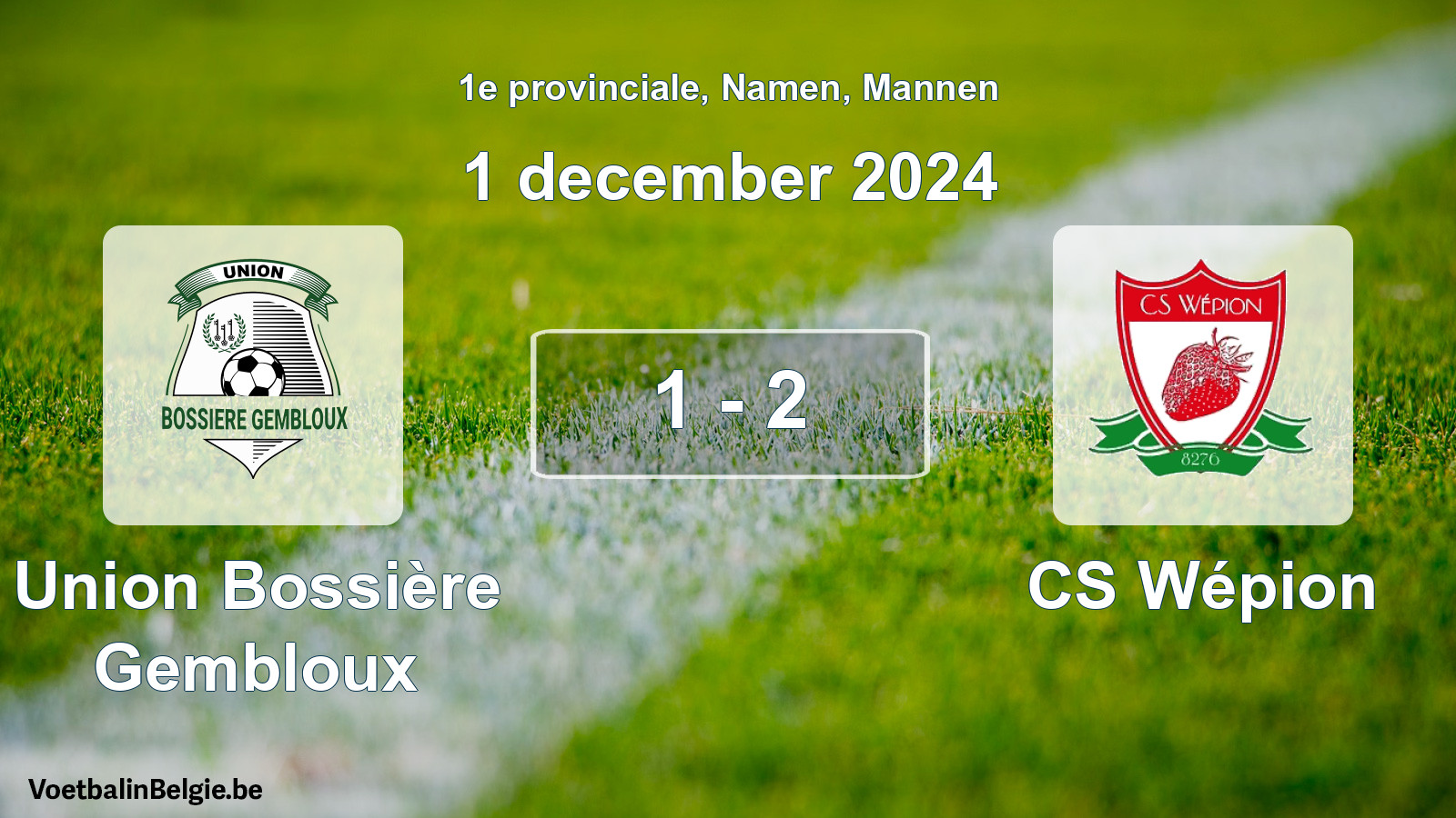 Gespeelde wedstrijd mannenvoetbal: Union Bossière Gembloux - CS Wépion 1 - 2 (1 december 2024)