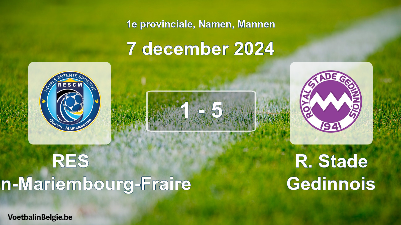Gespeelde wedstrijd mannenvoetbal: RES Couvin-Mariembourg-Fraire - R. Stade Gedinnois 1 - 5 (7 december 2024)