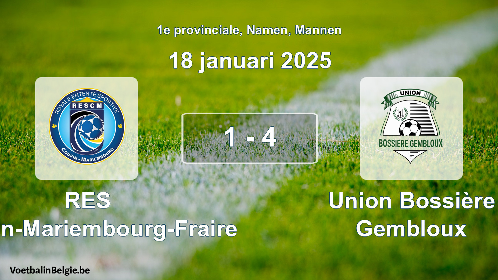 Gespeelde wedstrijd mannenvoetbal: RES Couvin-Mariembourg-Fraire - Union Bossière Gembloux 1 - 4 (18 januari 2025)