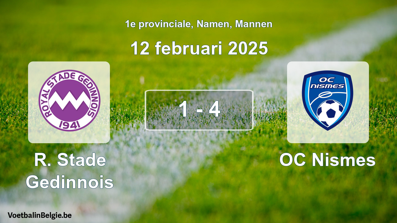 Gespeelde wedstrijd mannenvoetbal: R. Stade Gedinnois - OC Nismes 1 - 4 (12 februari 2025)