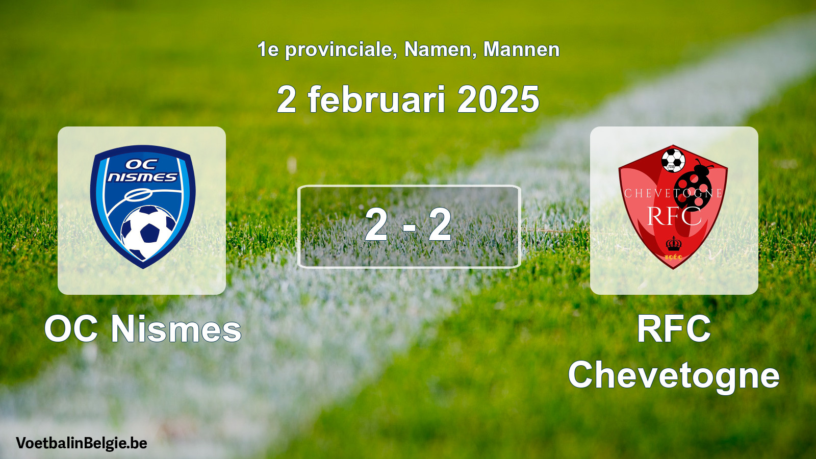 Gespeelde wedstrijd mannenvoetbal: OC Nismes - RFC Chevetogne 2 - 2 (2 februari 2025)