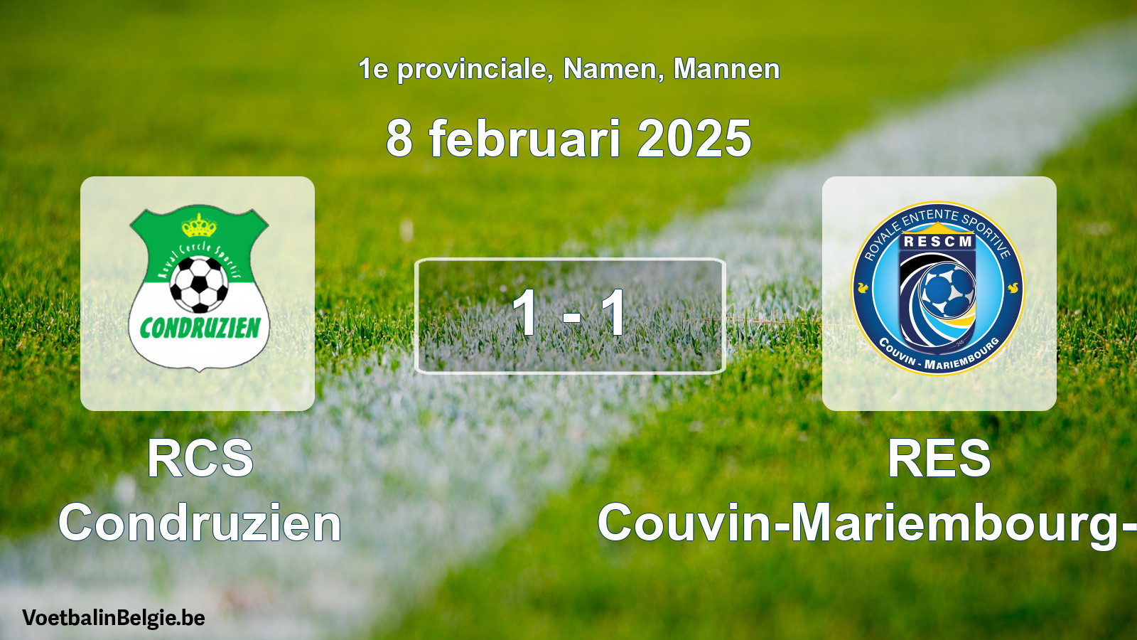 Gespeelde wedstrijd mannenvoetbal: RCS Condruzien - RES Couvin-Mariembourg-Fraire 1 - 1 (8 februari 2025)