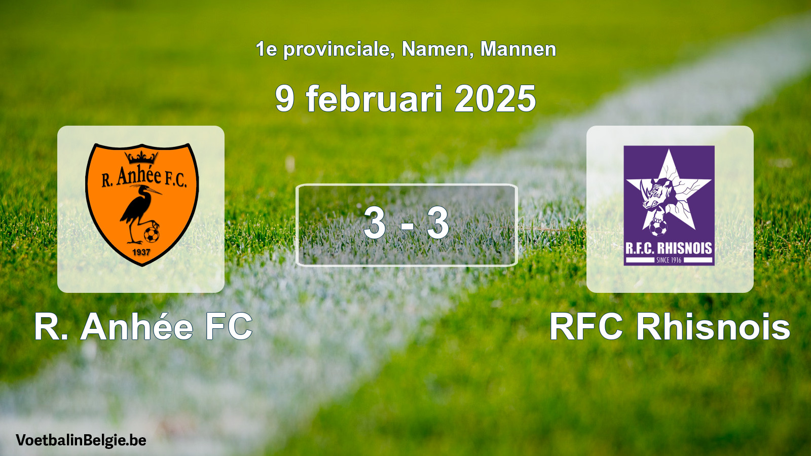 Gespeelde wedstrijd mannenvoetbal: R. Anhée FC - RFC Rhisnois 3 - 3 (9 februari 2025)