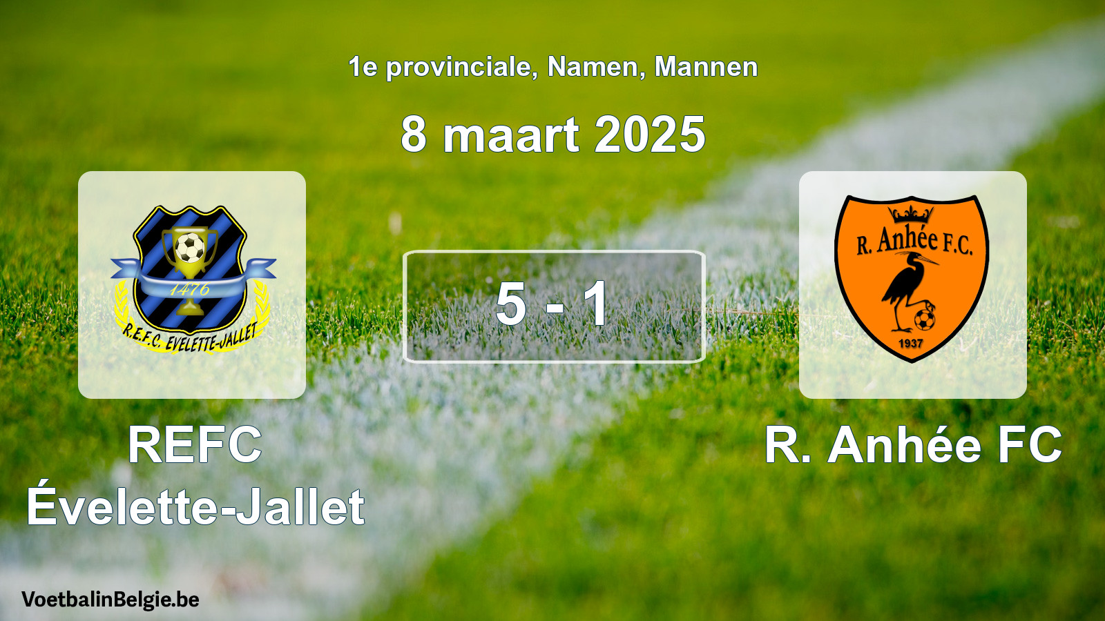 Gespeelde wedstrijd mannenvoetbal: REFC Évelette-Jallet - R. Anhée FC 5 - 1 (8 maart 2025)