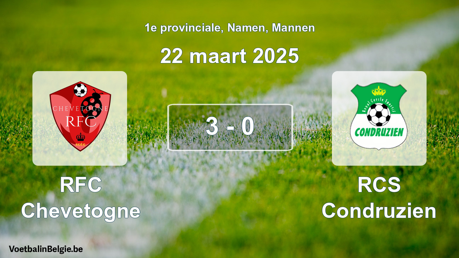 Gespeelde wedstrijd mannenvoetbal: RFC Chevetogne - RCS Condruzien 3 - 0 (22 maart 2025)