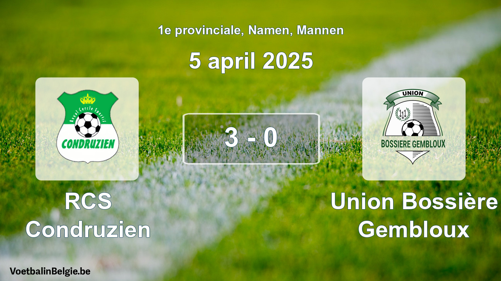 Gespeelde wedstrijd mannenvoetbal: RCS Condruzien - Union Bossière Gembloux 3 - 0 (5 april 2025)