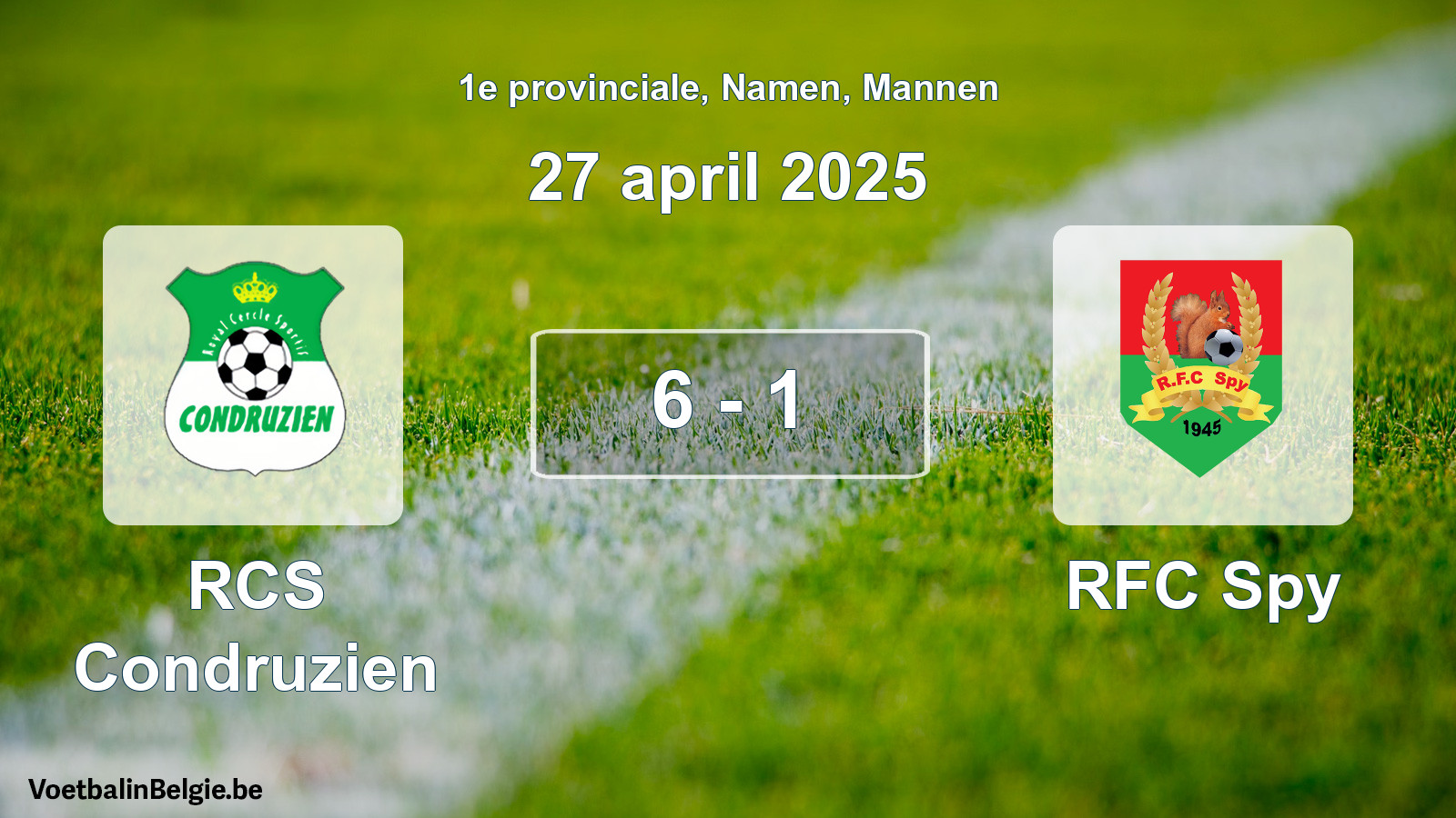 Gespeelde wedstrijd mannenvoetbal: RCS Condruzien - RFC Spy 6 - 1 (27 april 2025)