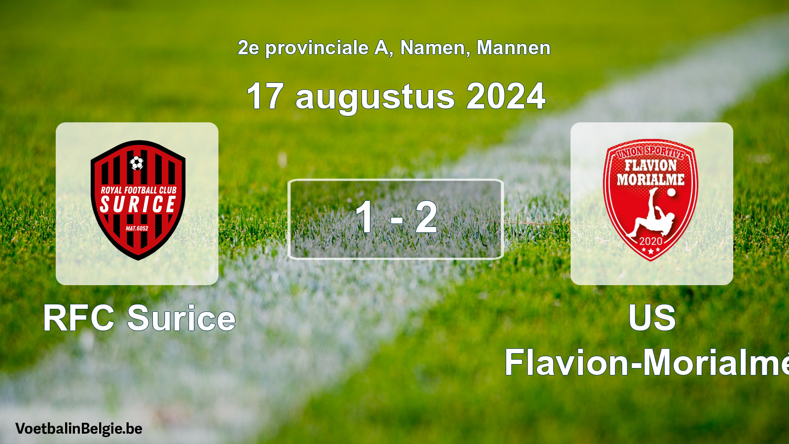 Gespeelde wedstrijd mannenvoetbal: RFC Surice - US Flavion-Morialmé 1 - 2 (17 augustus 2024)