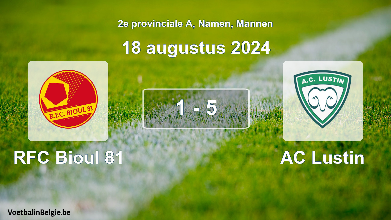 Gespeelde wedstrijd mannenvoetbal: RFC Bioul 81 - AC Lustin 1 - 5 (18 augustus 2024)