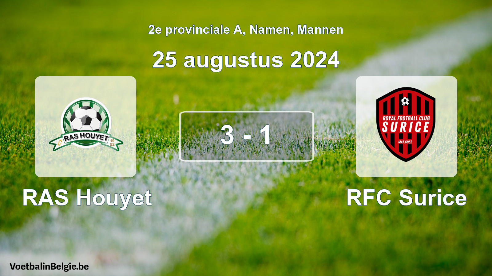 Gespeelde wedstrijd mannenvoetbal: RAS Houyet - RFC Surice 3 - 1 (25 augustus 2024)