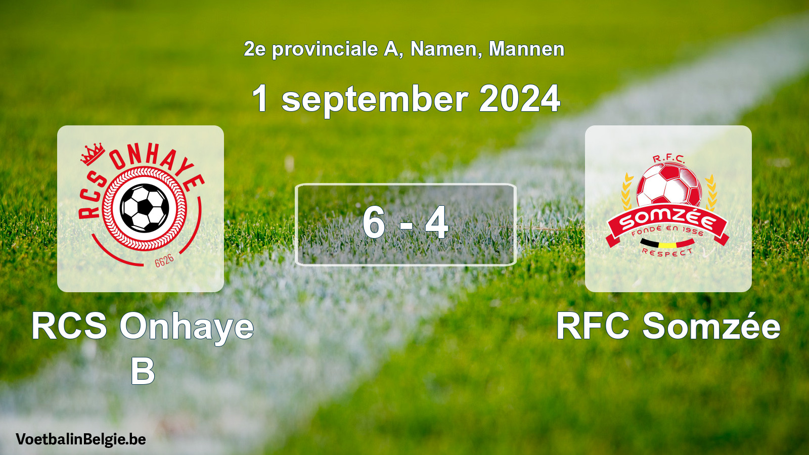 Gespeelde wedstrijd mannenvoetbal: RCS Onhaye B - RFC Somzée 6 - 4 (1 september 2024)