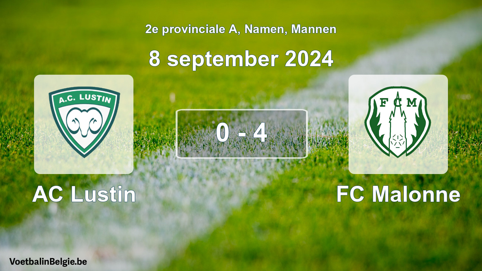 Gespeelde wedstrijd mannenvoetbal: AC Lustin - FC Malonne 0 - 4 (8 september 2024)