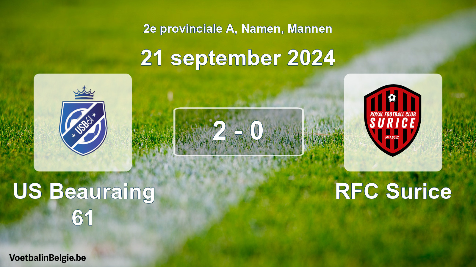Gespeelde wedstrijd mannenvoetbal: US Beauraing 61 - RFC Surice 2 - 0 (21 september 2024)