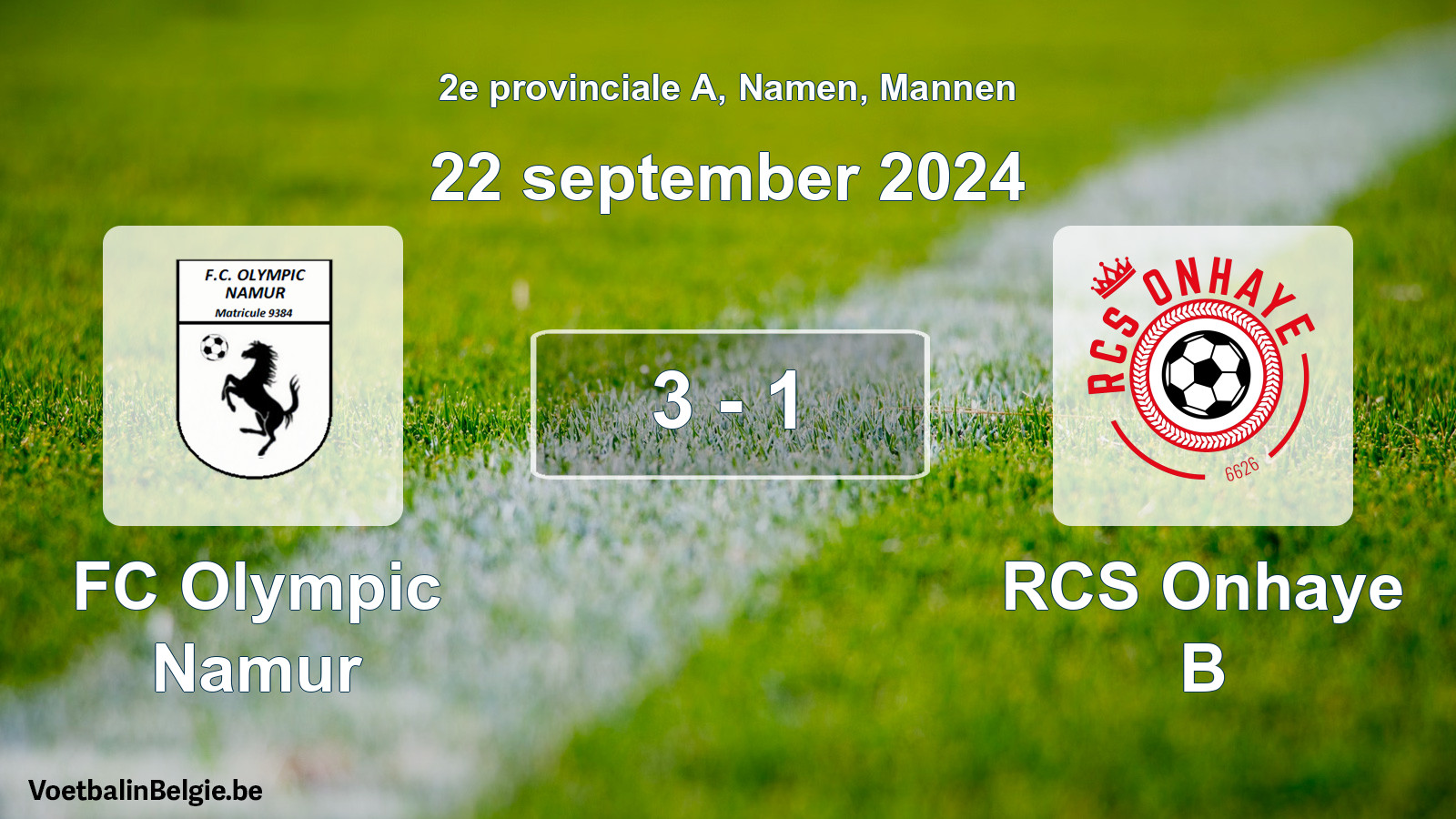 Gespeelde wedstrijd mannenvoetbal: FC Olympic Namur - RCS Onhaye B 3 - 1 (22 september 2024)