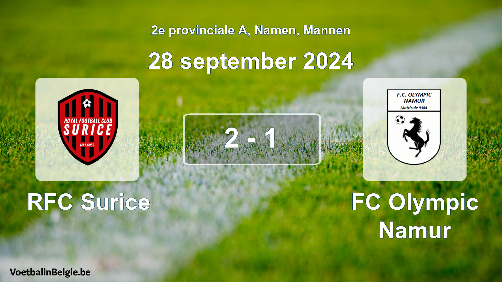 Gespeelde wedstrijd mannenvoetbal: RFC Surice - FC Olympic Namur 2 - 1 (28 september 2024)