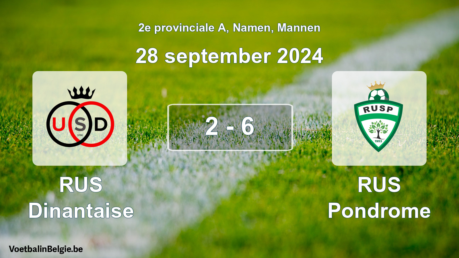 Gespeelde wedstrijd mannenvoetbal: RUS Dinantaise - RUS Pondrome 2 - 6 (28 september 2024)