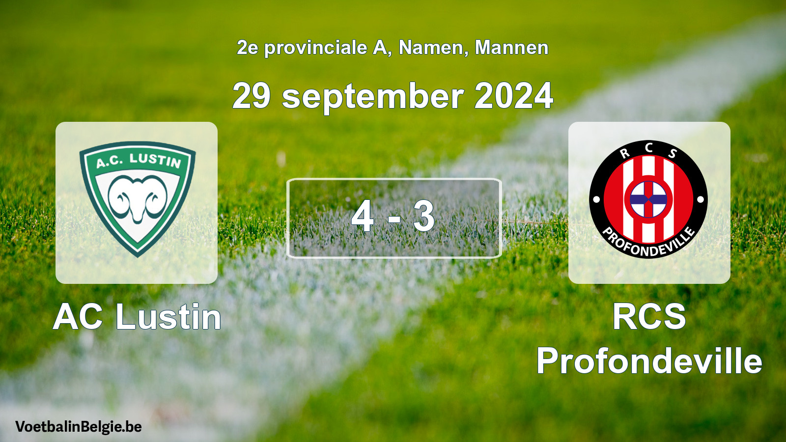 Gespeelde wedstrijd mannenvoetbal: AC Lustin - RCS Profondeville 4 - 3 (29 september 2024)
