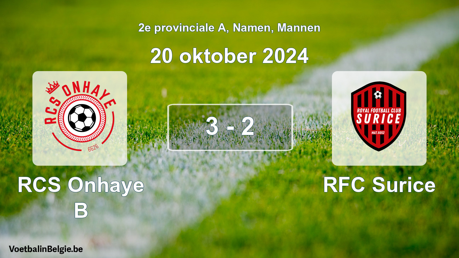 Gespeelde wedstrijd mannenvoetbal: RCS Onhaye B - RFC Surice 3 - 2 (20 oktober 2024)