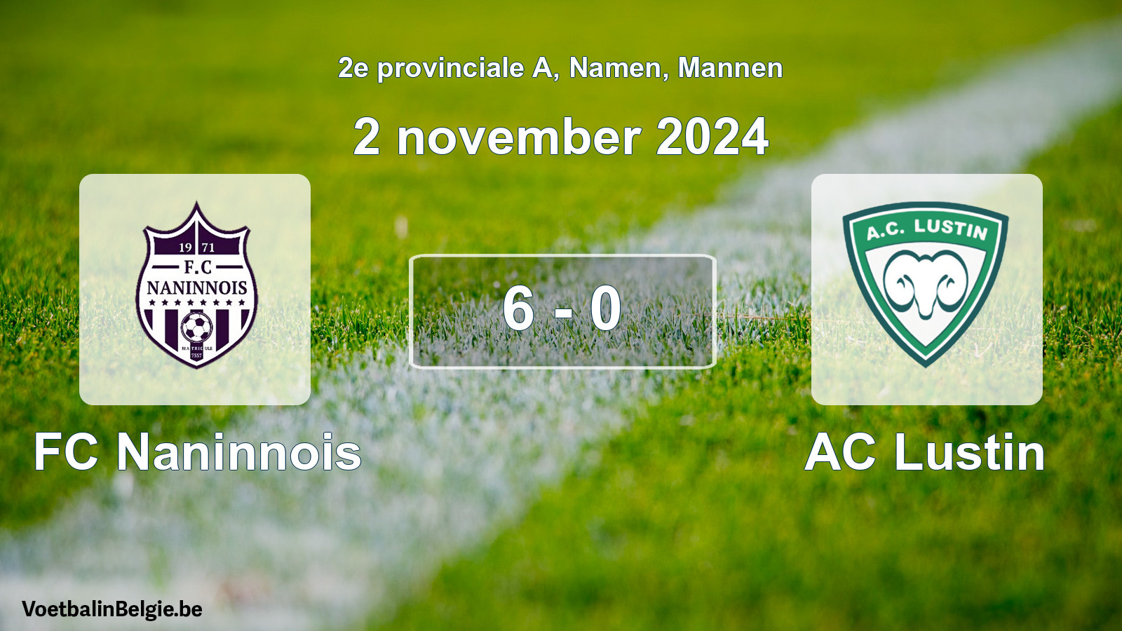 Gespeelde wedstrijd mannenvoetbal: FC Naninnois - AC Lustin 6 - 0 (2 november 2024)