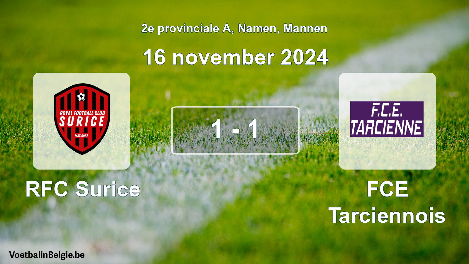 Gespeelde wedstrijd mannenvoetbal: RFC Surice - FCE Tarciennois 1 - 1 (16 november 2024)