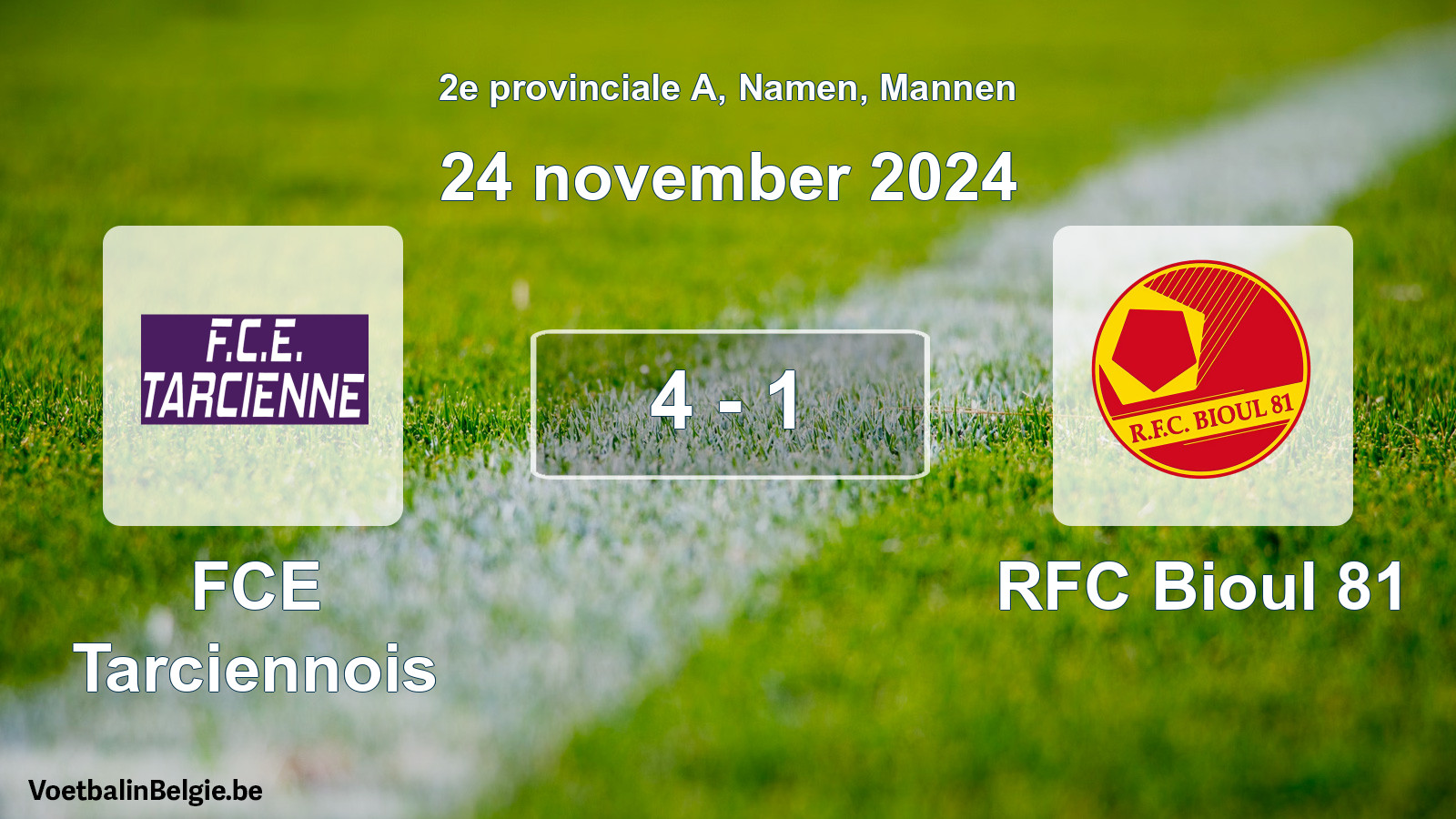 Gespeelde wedstrijd mannenvoetbal: FCE Tarciennois - RFC Bioul 81 4 - 1 (24 november 2024)