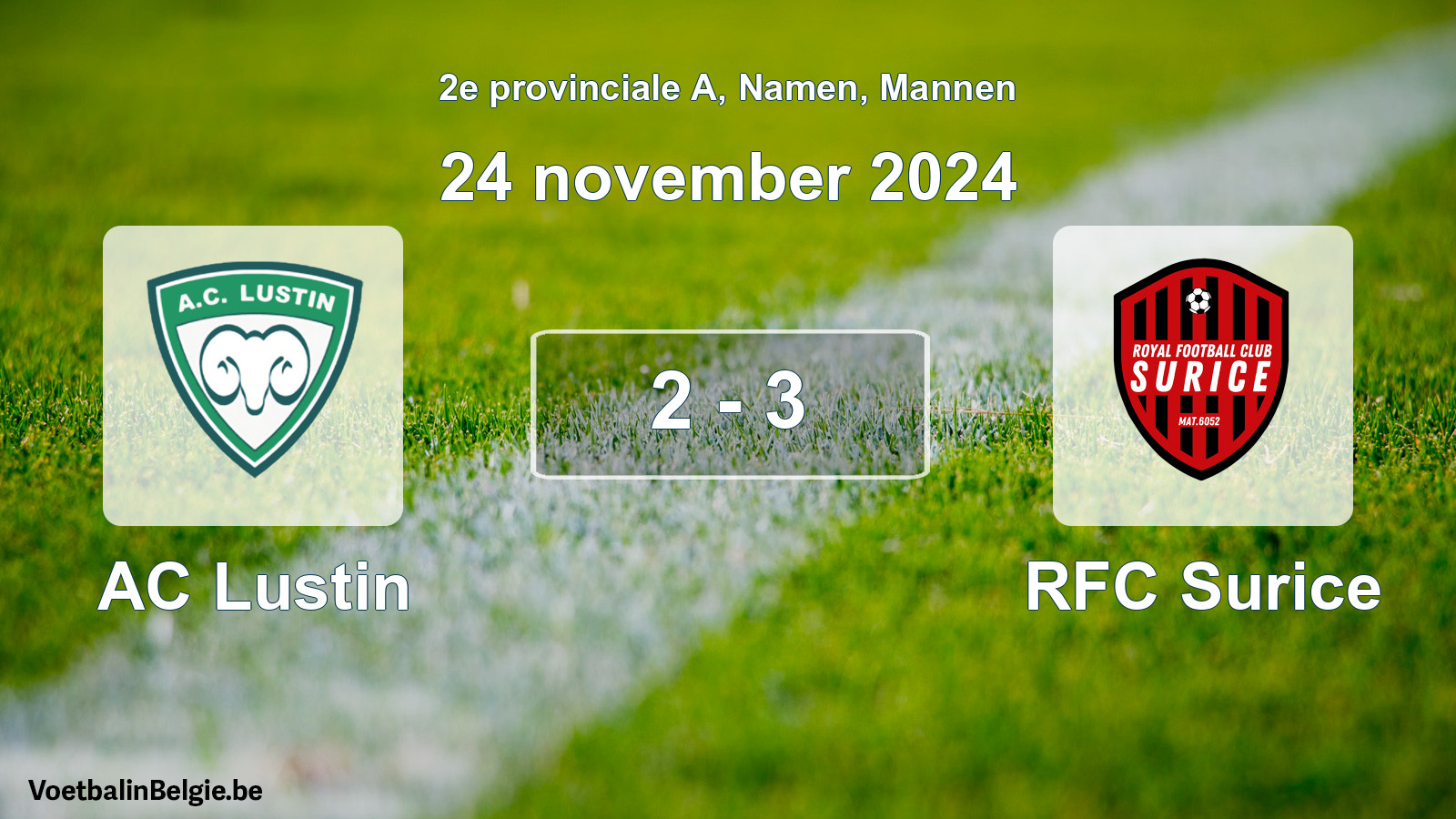 Gespeelde wedstrijd mannenvoetbal: AC Lustin - RFC Surice 2 - 3 (24 november 2024)