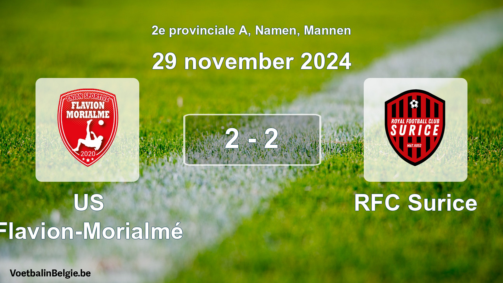 Gespeelde wedstrijd mannenvoetbal: US Flavion-Morialmé - RFC Surice 2 - 2 (29 november 2024)