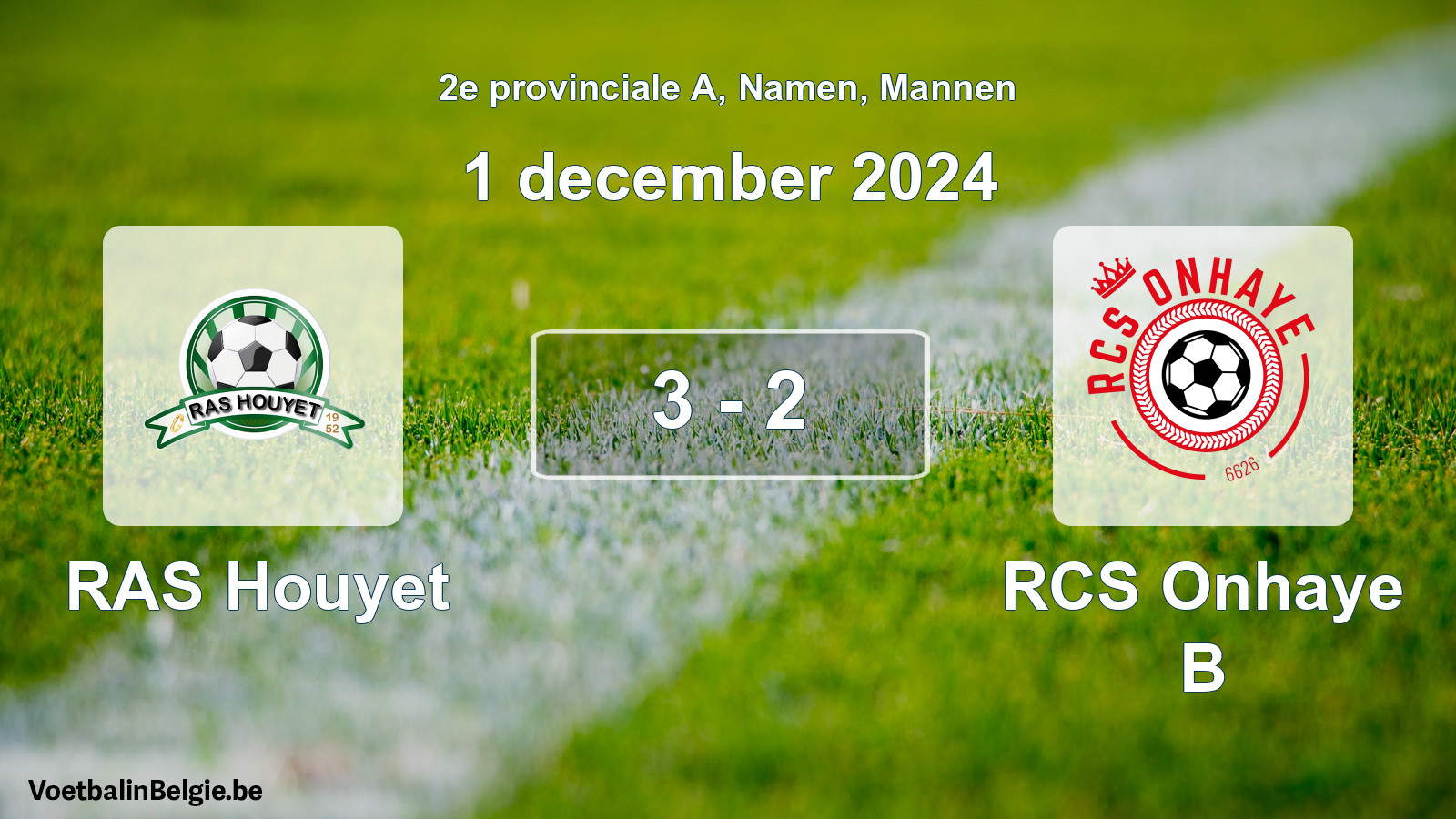 Gespeelde wedstrijd mannenvoetbal: RAS Houyet - RCS Onhaye B 3 - 2 (1 december 2024)