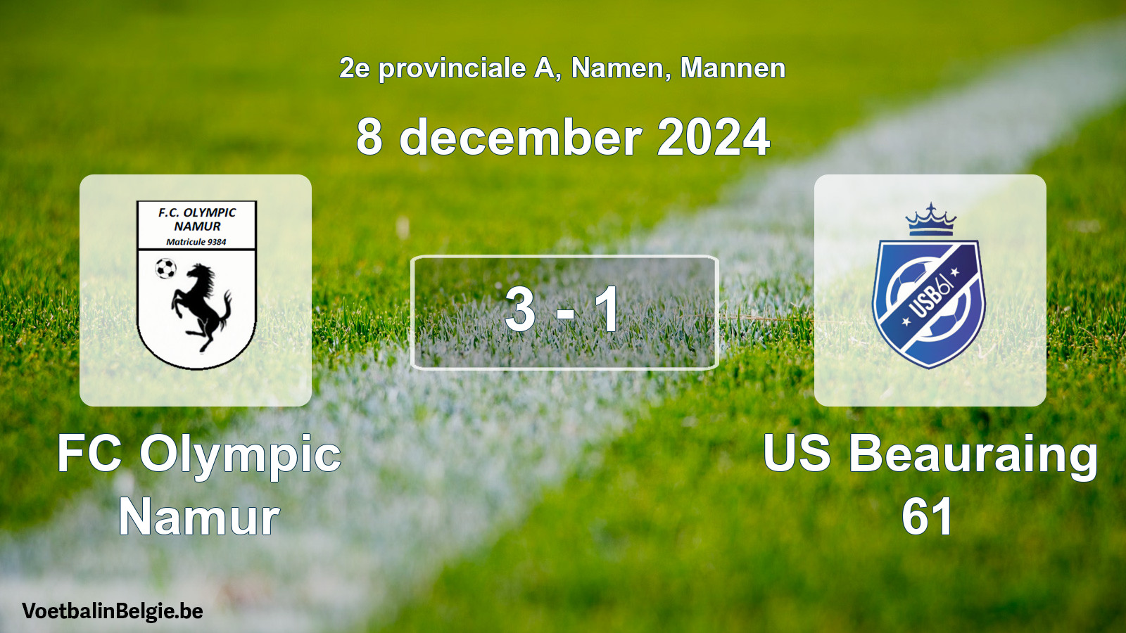 Gespeelde wedstrijd mannenvoetbal: FC Olympic Namur - US Beauraing 61 3 - 1 (8 december 2024)