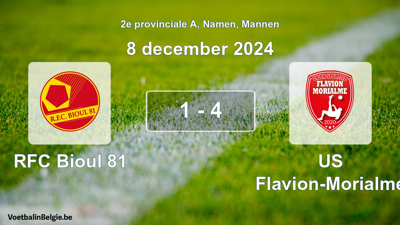 Gespeelde wedstrijd mannenvoetbal: RFC Bioul 81 - US Flavion-Morialmé 1 - 4 (8 december 2024)