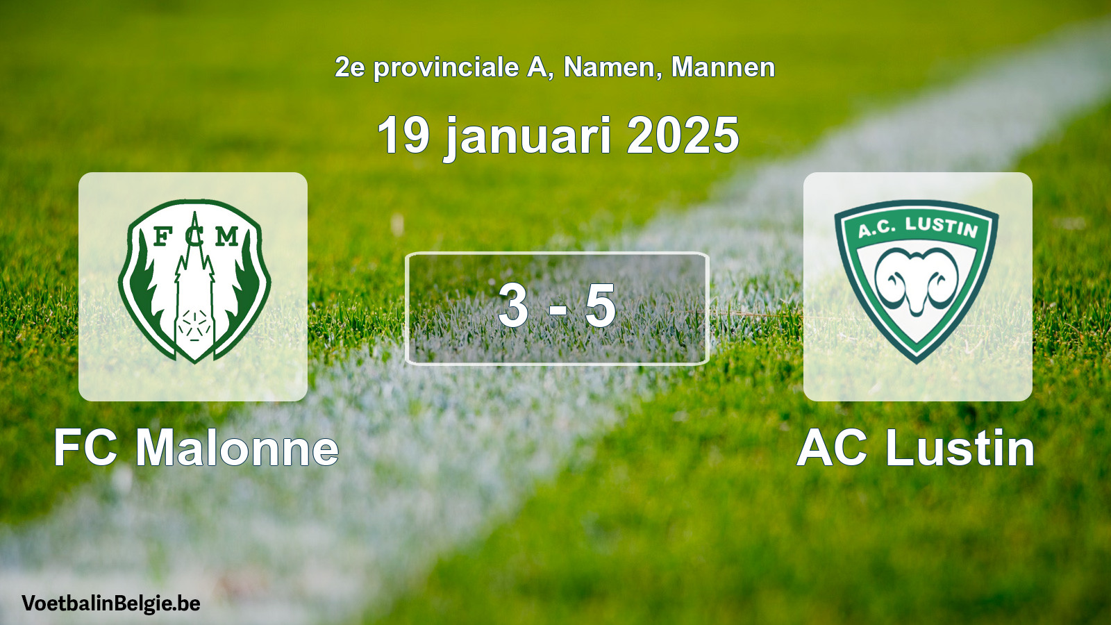 Gespeelde wedstrijd mannenvoetbal: FC Malonne - AC Lustin 3 - 5 (19 januari 2025)