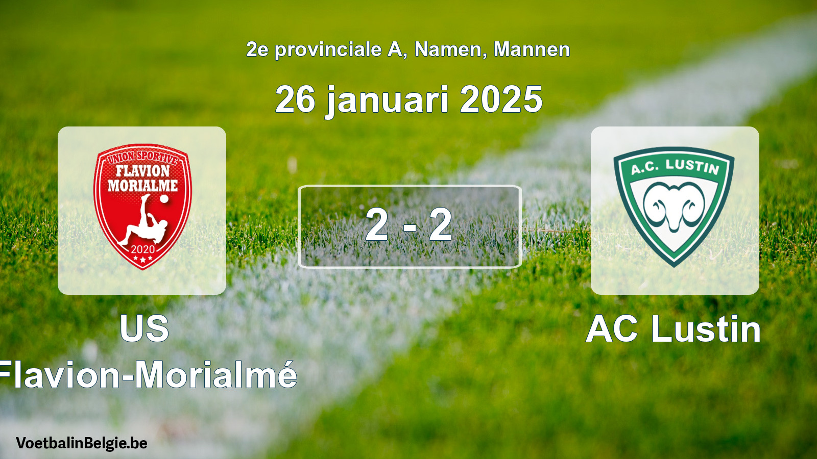 Gespeelde wedstrijd mannenvoetbal: US Flavion-Morialmé - AC Lustin 2 - 2 (26 januari 2025)