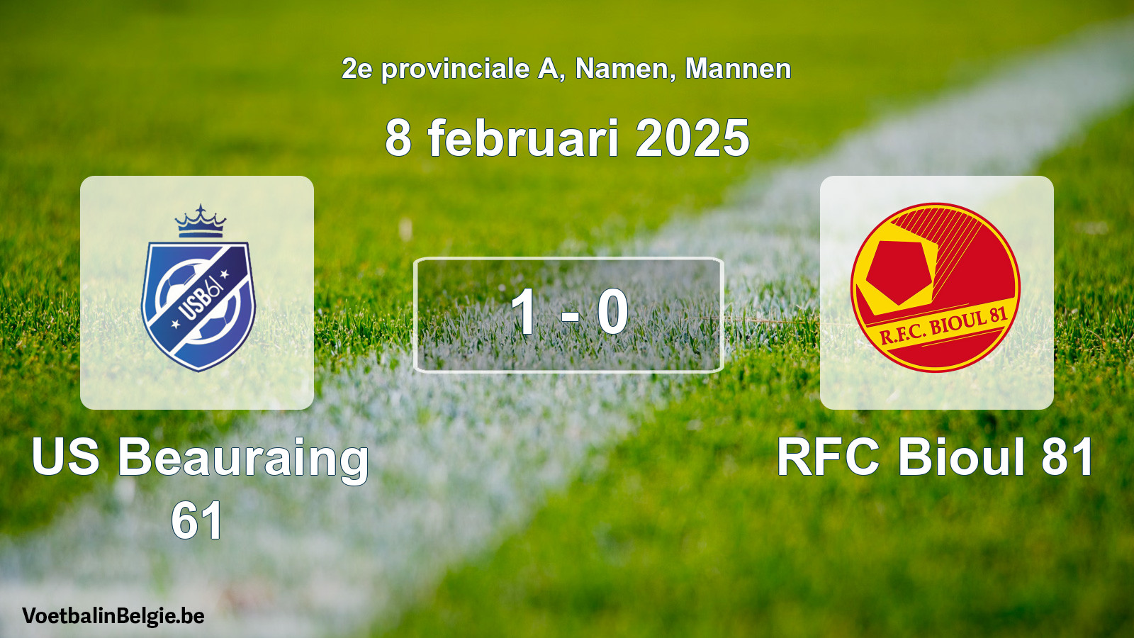 Gespeelde wedstrijd mannenvoetbal: US Beauraing 61 - RFC Bioul 81 1 - 0 (8 februari 2025)