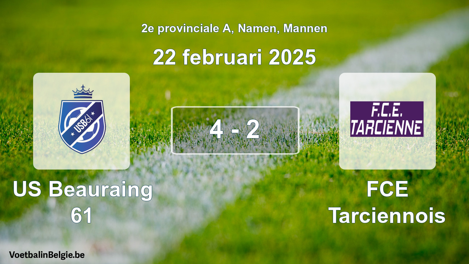 Gespeelde wedstrijd mannenvoetbal: US Beauraing 61 - FCE Tarciennois 4 - 2 (22 februari 2025)