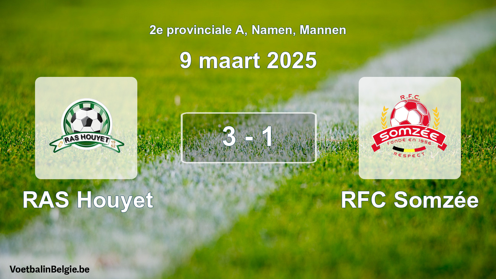 Gespeelde wedstrijd mannenvoetbal: RAS Houyet - RFC Somzée 3 - 1 (9 maart 2025)