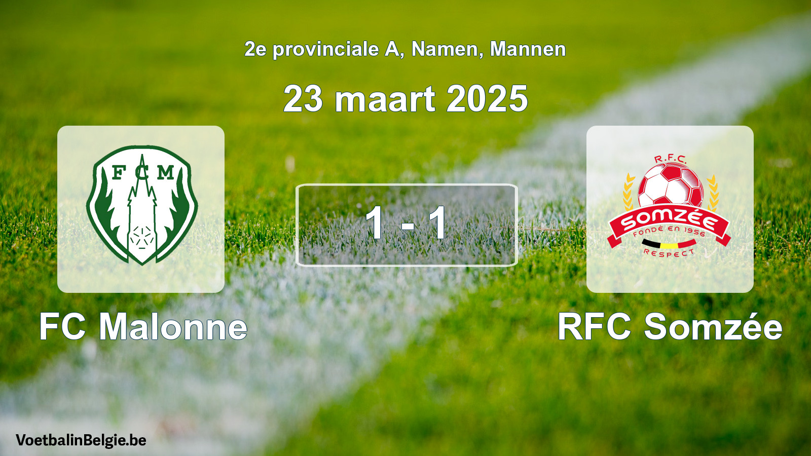 Gespeelde wedstrijd mannenvoetbal: FC Malonne - RFC Somzée 1 - 1 (23 maart 2025)