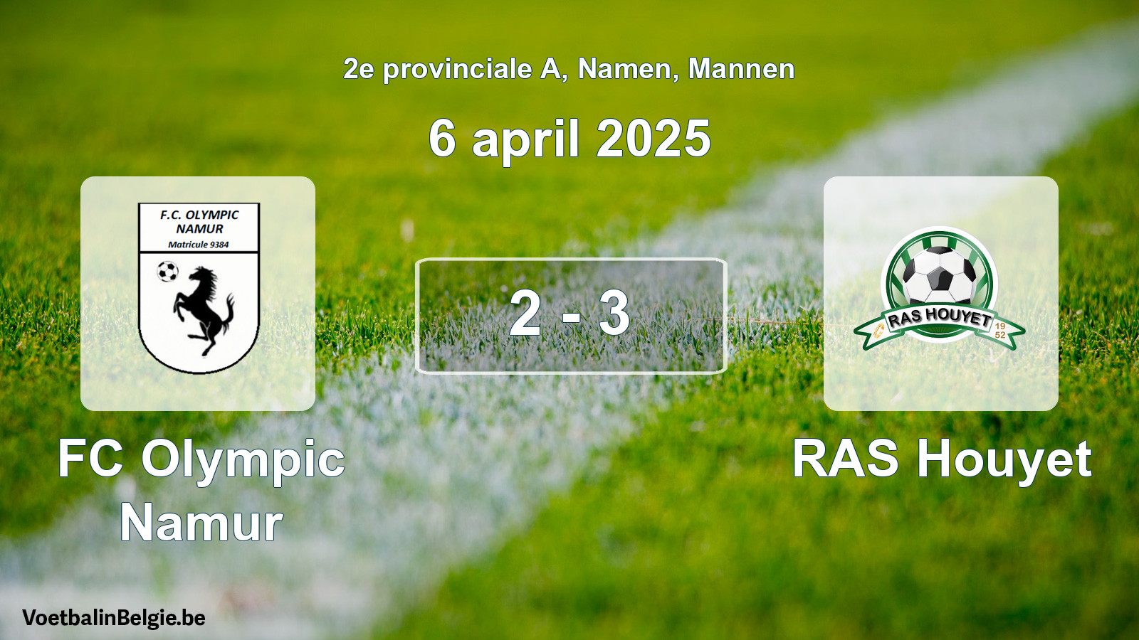 Gespeelde wedstrijd mannenvoetbal: FC Olympic Namur - RAS Houyet 2 - 3 (6 april 2025)
