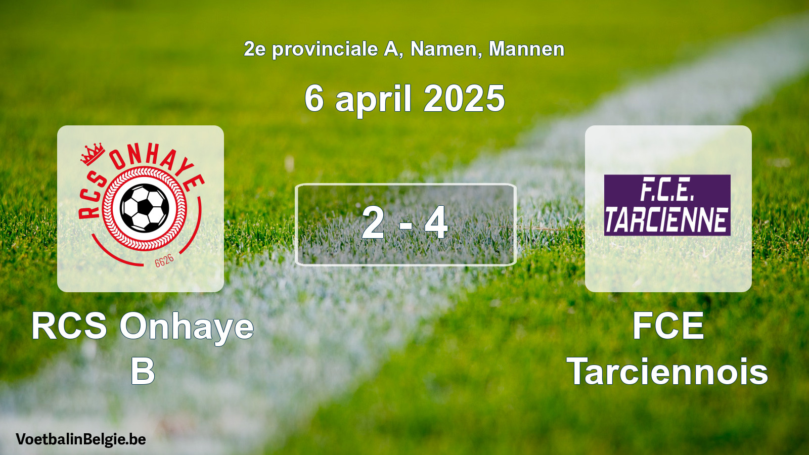 Gespeelde wedstrijd mannenvoetbal: RCS Onhaye B - FCE Tarciennois 2 - 4 (6 april 2025)