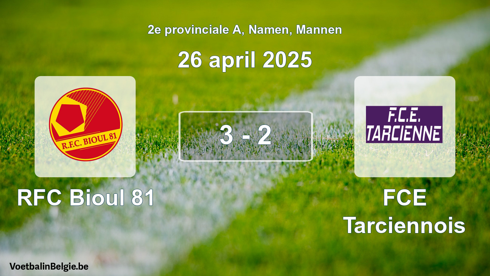Gespeelde wedstrijd mannenvoetbal: RFC Bioul 81 - FCE Tarciennois 3 - 2 (26 april 2025)
