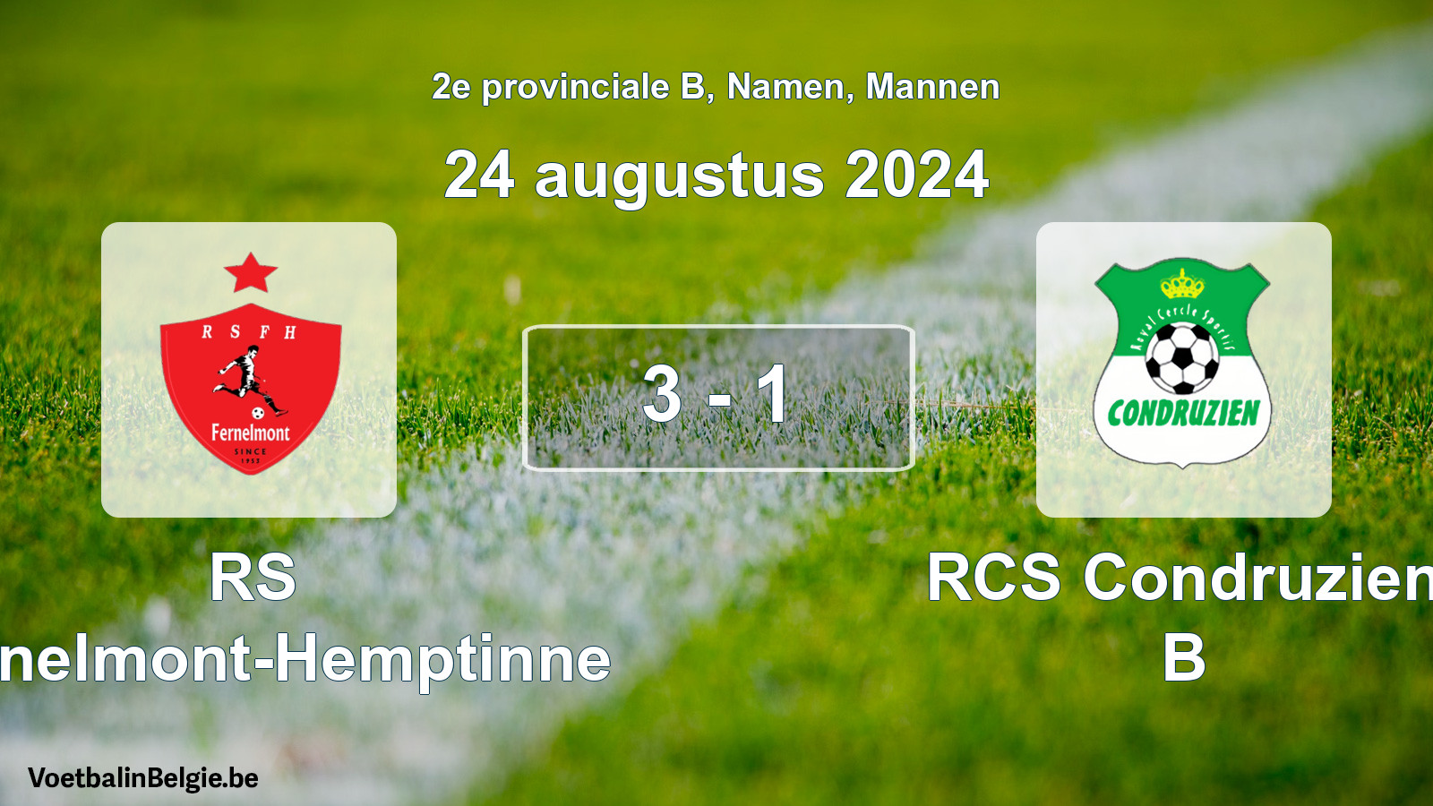 Gespeelde wedstrijd mannenvoetbal: RS Fernelmont-Hemptinne - RCS Condruzien B 3 - 1 (24 augustus 2024)