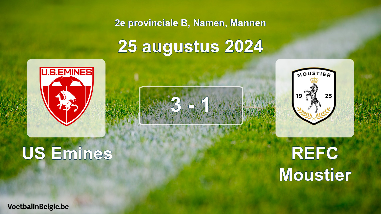 Gespeelde wedstrijd mannenvoetbal: US Emines - REFC Moustier 3 - 1 (25 augustus 2024)