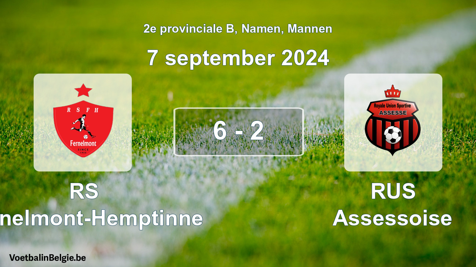 Gespeelde wedstrijd mannenvoetbal: RS Fernelmont-Hemptinne - RUS Assessoise 6 - 2 (7 september 2024)