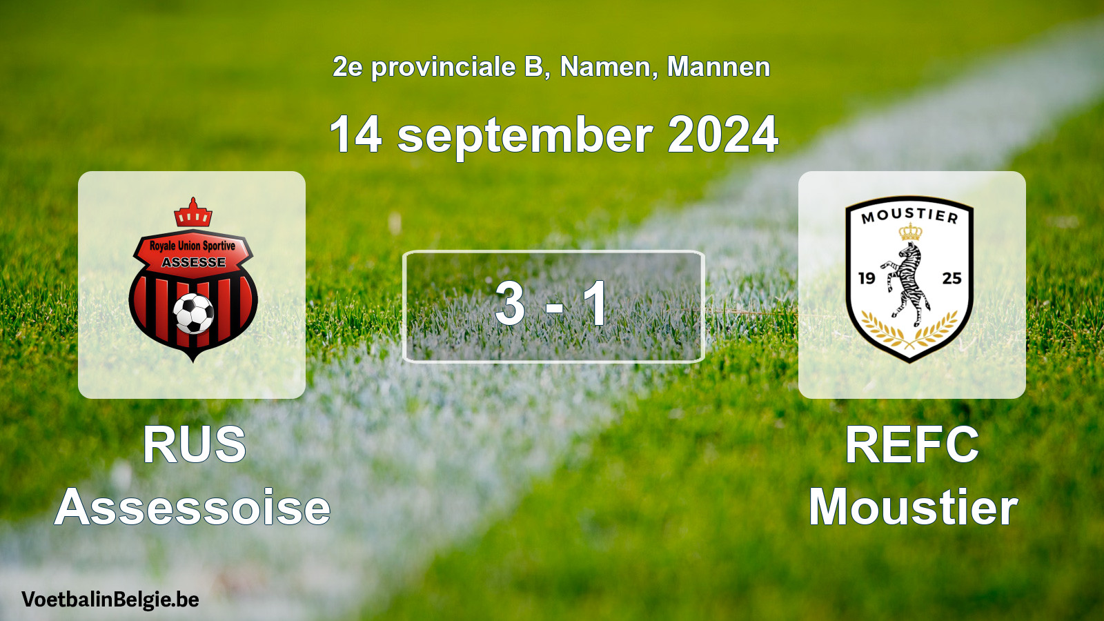 Gespeelde wedstrijd mannenvoetbal: RUS Assessoise - REFC Moustier 3 - 1 (14 september 2024)