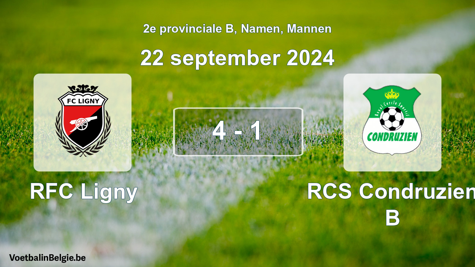 Gespeelde wedstrijd mannenvoetbal: RFC Ligny - RCS Condruzien B 4 - 1 (22 september 2024)
