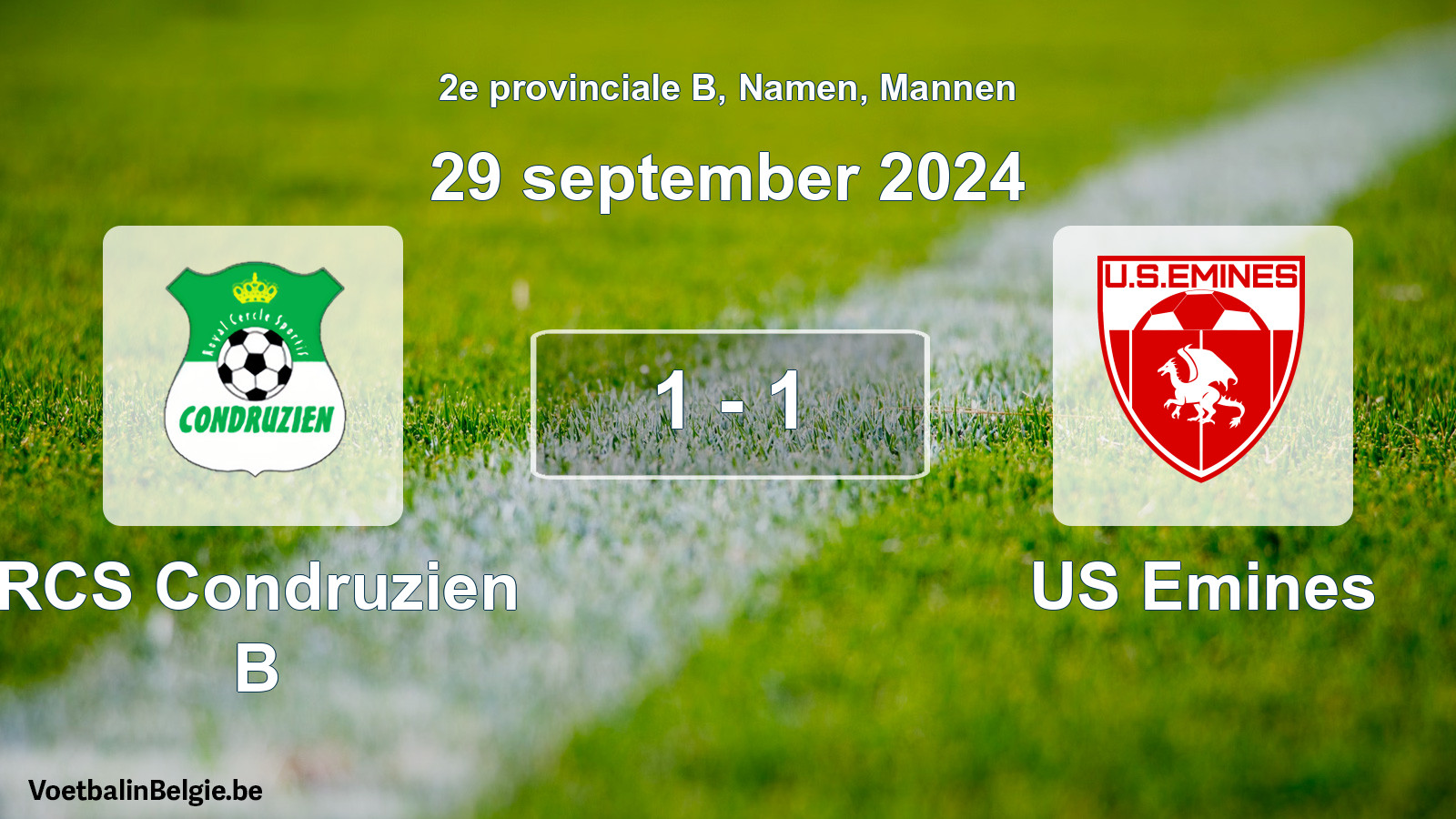Gespeelde wedstrijd mannenvoetbal: RCS Condruzien B - US Emines 1 - 1 (29 september 2024)