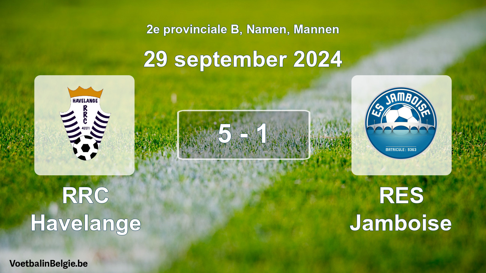 Gespeelde wedstrijd mannenvoetbal: RRC Havelange - RES Jamboise 5 - 1 (29 september 2024)