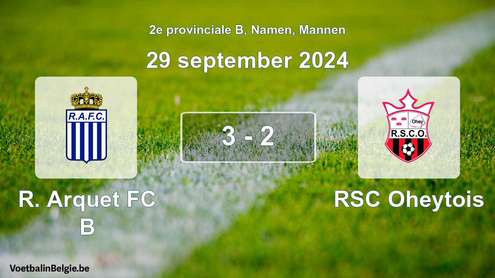 Gespeelde wedstrijd mannenvoetbal: R. Arquet FC B - RSC Oheytois 3 - 2 (29 september 2024)