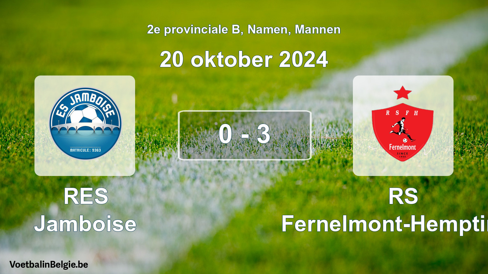 Gespeelde wedstrijd mannenvoetbal: RES Jamboise - RS Fernelmont-Hemptinne 0 - 3 (20 oktober 2024)