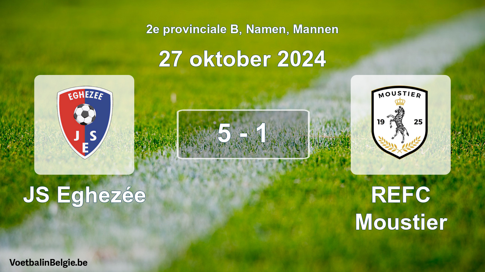 Gespeelde wedstrijd mannenvoetbal: JS Eghezée - REFC Moustier 5 - 1 (27 oktober 2024)