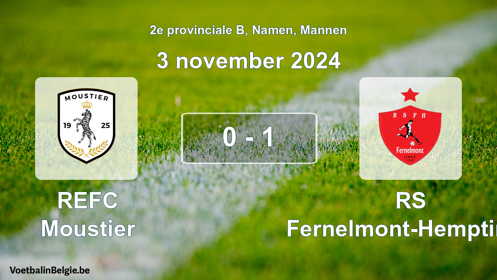 Gespeelde wedstrijd mannenvoetbal: REFC Moustier - RS Fernelmont-Hemptinne 0 - 1 (3 november 2024)